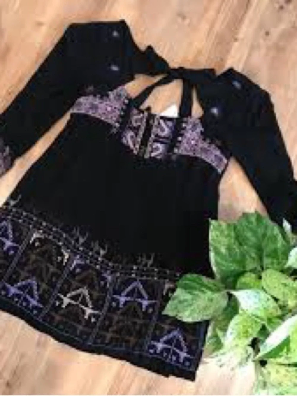 Free People Black Embroidered Backless Mini Dress - Picture 2 of 9